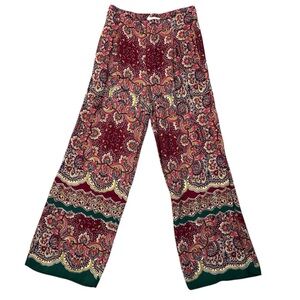 Anthropologie Women's Paisley Wide Leg Pants, Maroon Print, Size 4